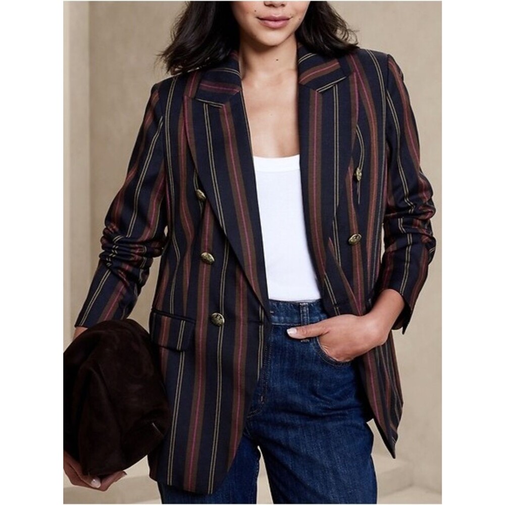 Banana Republic Preppy Striped Blazer Gold Buttons Fully Lined Size 12